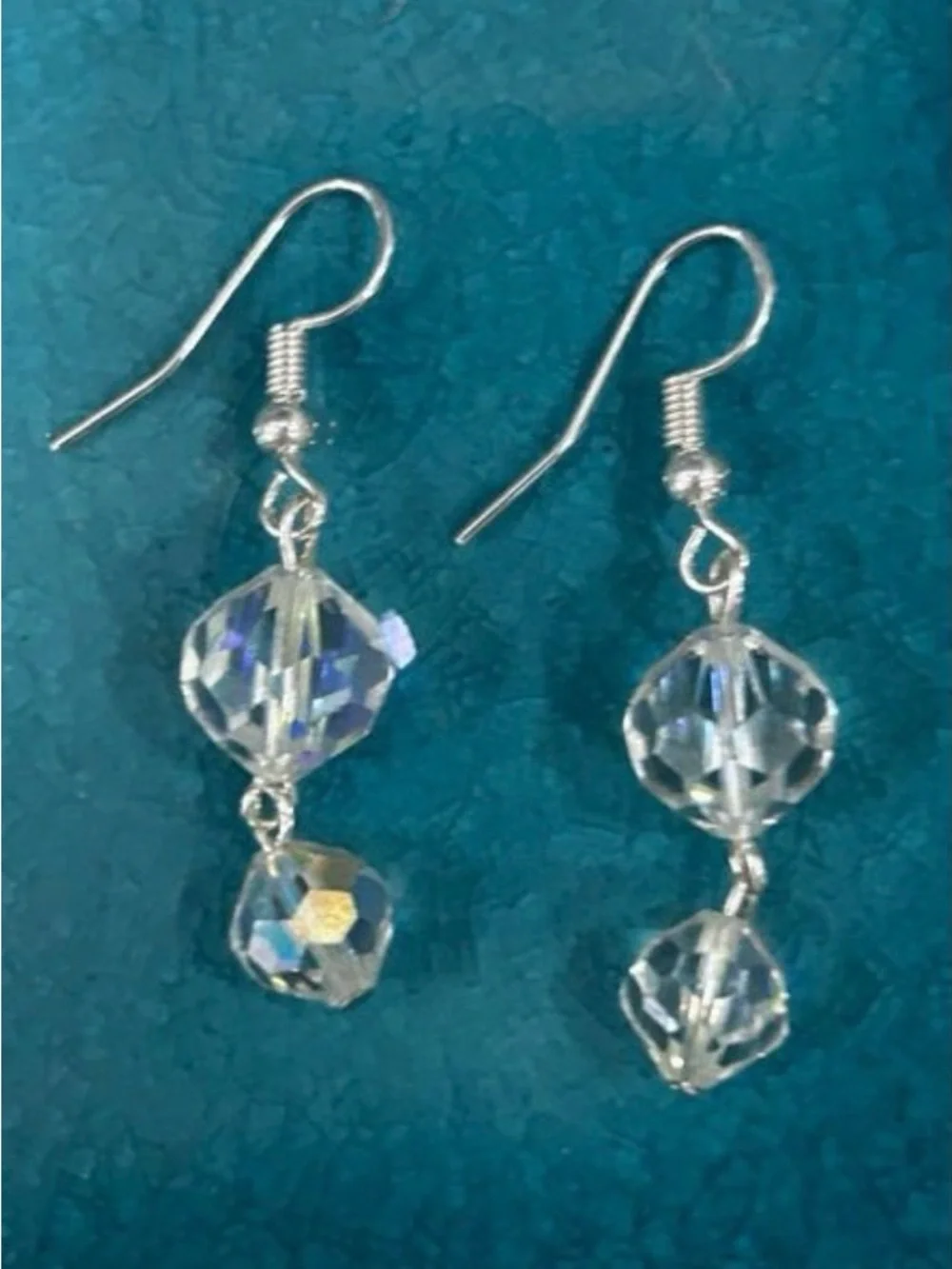 Vintage Choker Necklace & Dangling Earrings Set Clear Faceted Czech Glass Beads - Picture 7 of 10